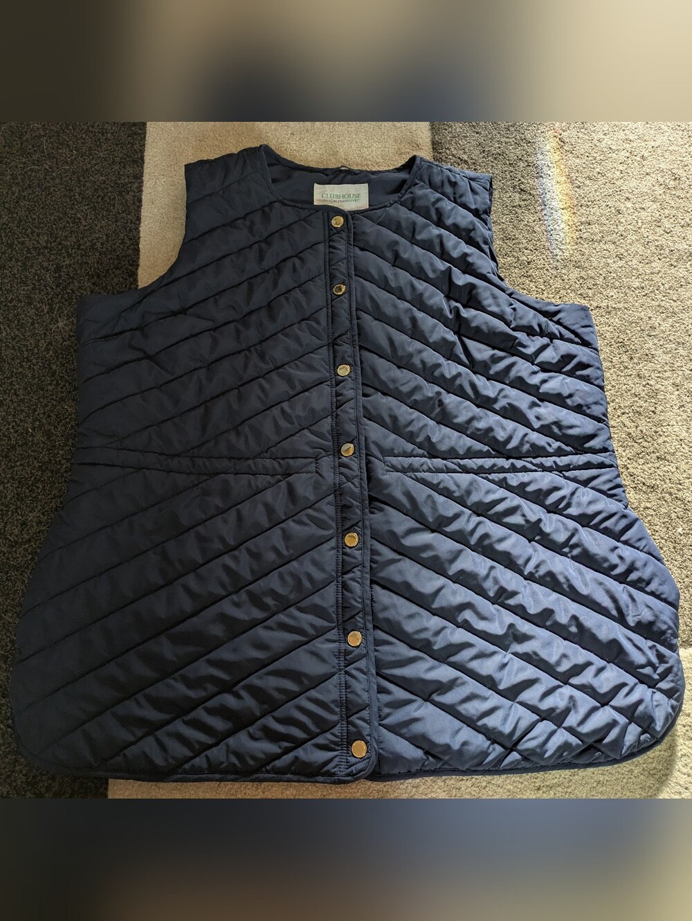 Navy Blue Quilted Snap Vest